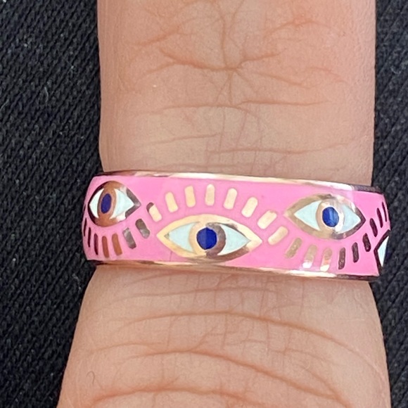 925 silver ring pink enamel evil eye - Picture 4 of 7
